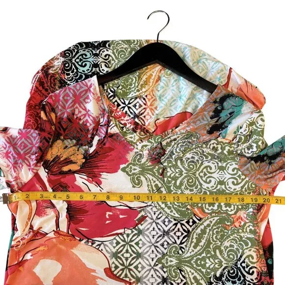 Colorful Boho-Style Short Sleeve Dress With V-Neck & Cross Back Chicos 2 = L - Picture 6 of 11